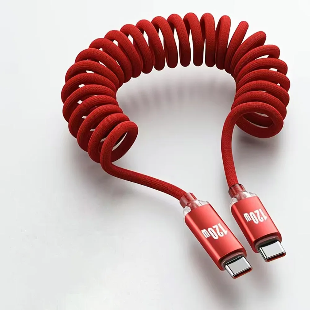 120W USB A/C zu Typ-C Schnellladekabel, Spiralkabel für Auto, Einziehbar, für iPhone 15 16 Samsung Xiaomi USB Typ-C Kabel – Detail 3