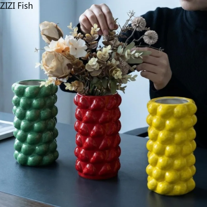Creative Strawberry Lemon Ceramic Vase Flower Arrangement Ornament Hydroponic Vase Decorative Vases Room Aesthetic Decor