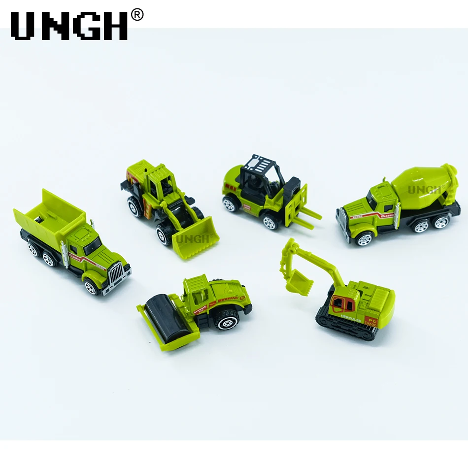 UNGH 6pcs Alloy Diecast Engineering Car Models Yellow Green Truck Excavator Tractor Toys for Children Kids BOY Vehicle Toys Gift