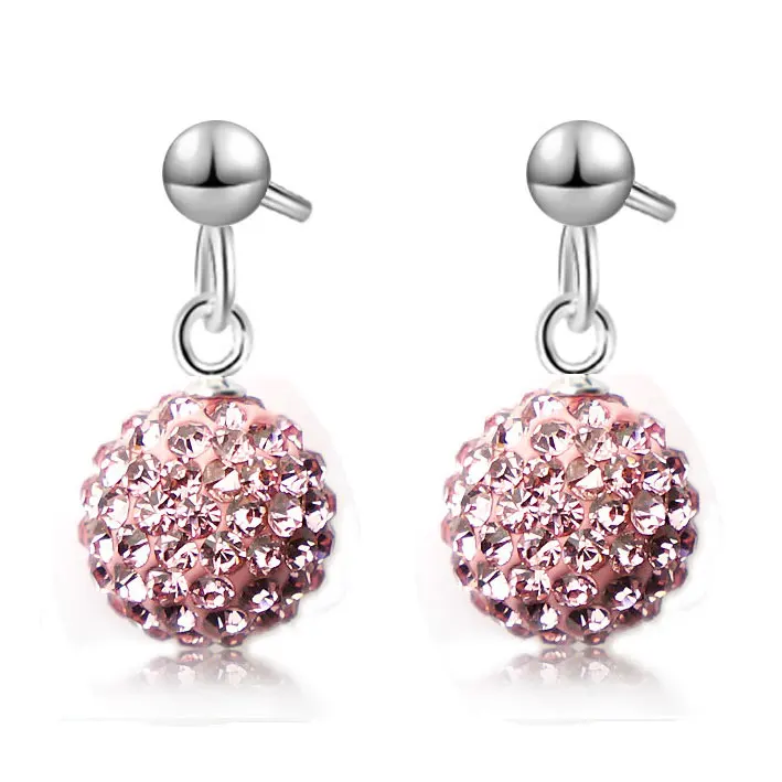 Low Price Drop Earrings Genuine 925 Sterling Silver Crystal Paved Disco Ball Earrings For Wedding/Engagement/Anniversary