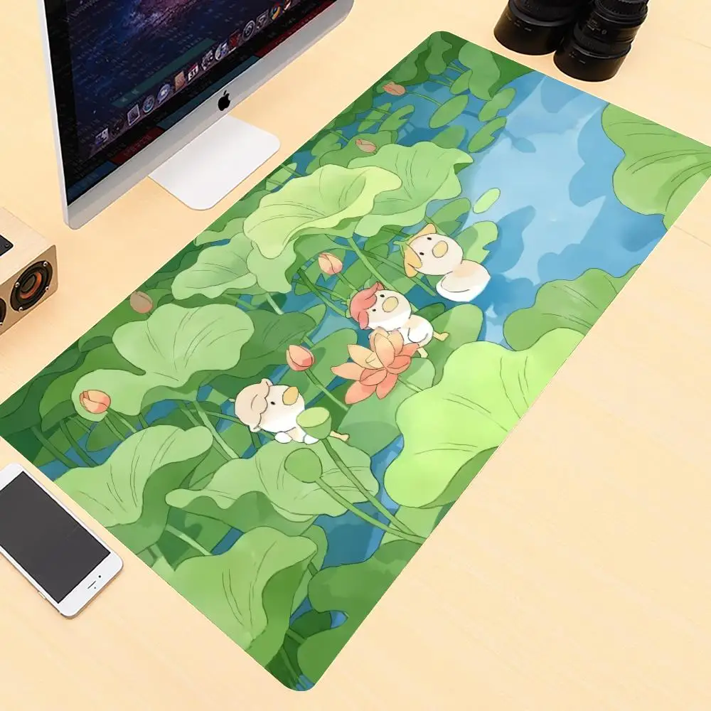 

Cute Large Gaming Mouse Pad Green Botany Computer Gamer Tablet Pad Keyboard Mousepad with Edge Locking Rubber Play Mice Mat