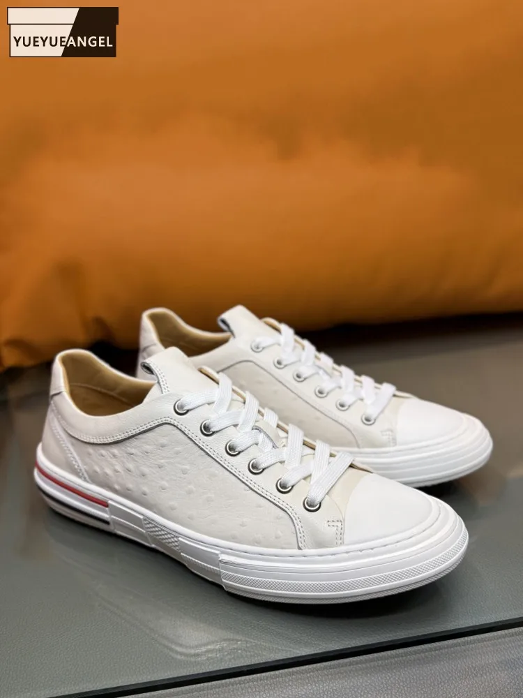 Breathable Men Versatile Casual Skateboard Shoes Lace Up Joggers Sneakers Men Comfortable Ostrich Pattern Cowhide Trainers Shoes