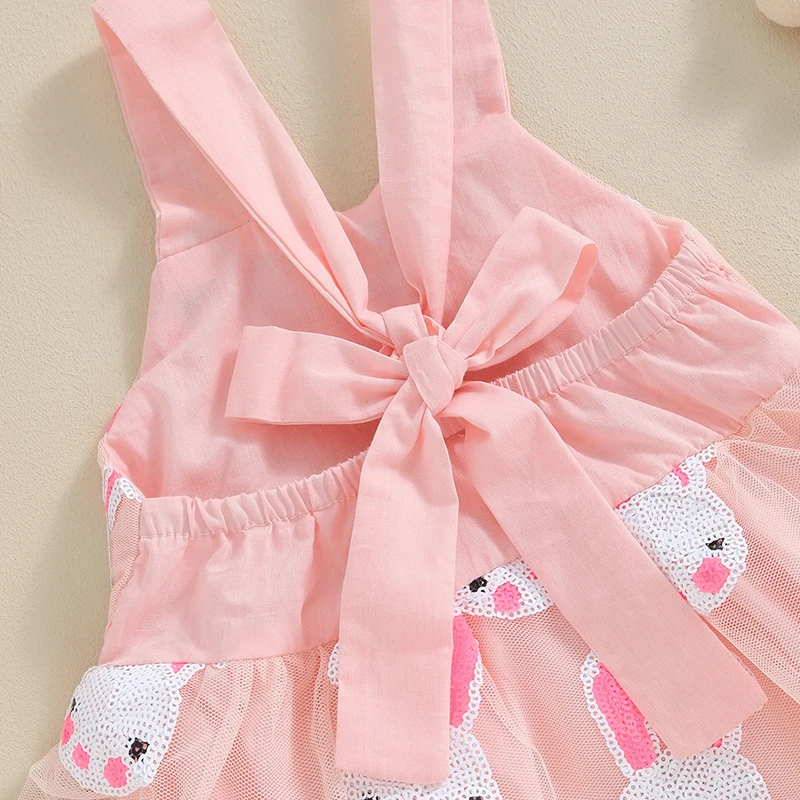 Newborn Baby Girl 2Pcs Summer Outfit Sleeveless Cross Back Bunny Pattern Romper Dress with Headband Set