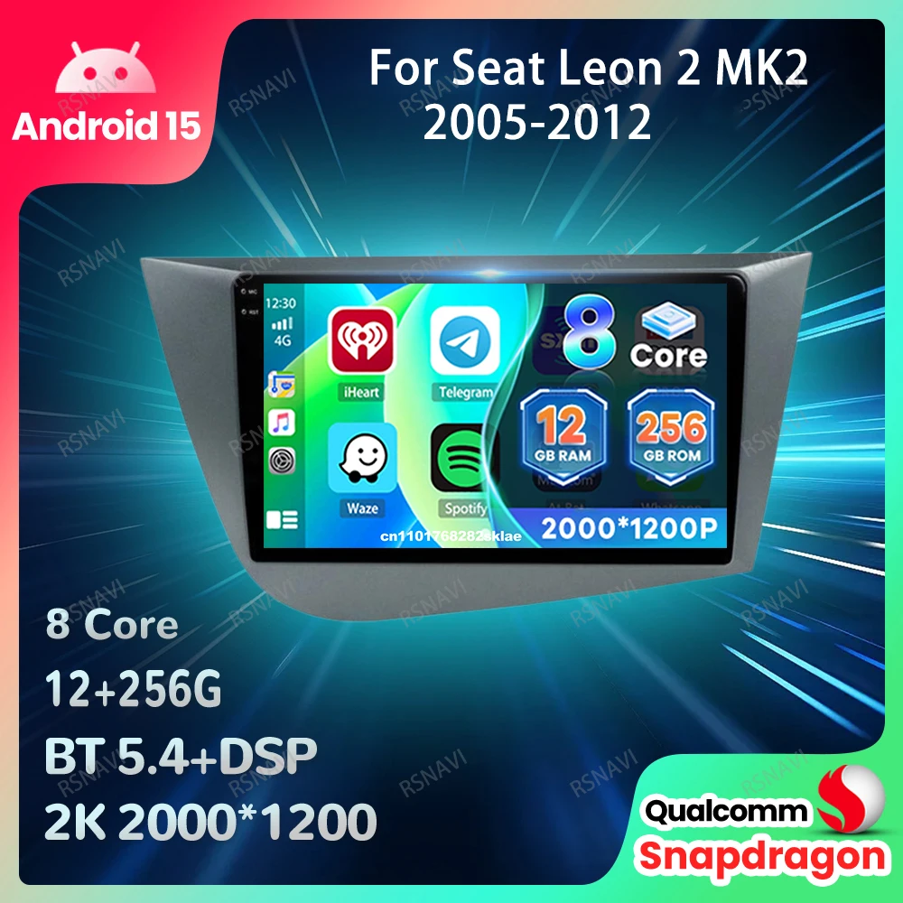 

Car Radio Android 15 For Seat Leon 2 MK2 2005-2012 RHD Head Unit Multimedia Stereo DVD Qualcomm DSP Wireless Carplay Auto 4G LTE