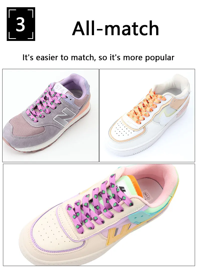 Flache Schnürsenkel für Schuhe, Sneaker, Tennisschuhe, mit Fruchtmotiv, niedliche Schnürsenkel, bedrucktes Muster, Sportschnürsenkel, 1 Paar. – Detail 7