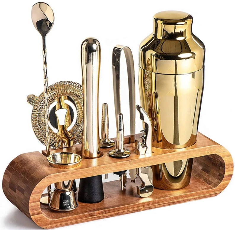 

10-Piece Professional Bartender Kit with Bamboo Stand, Complete Cocktail Bar Tool Set for Home Mixology & Bar Essentials