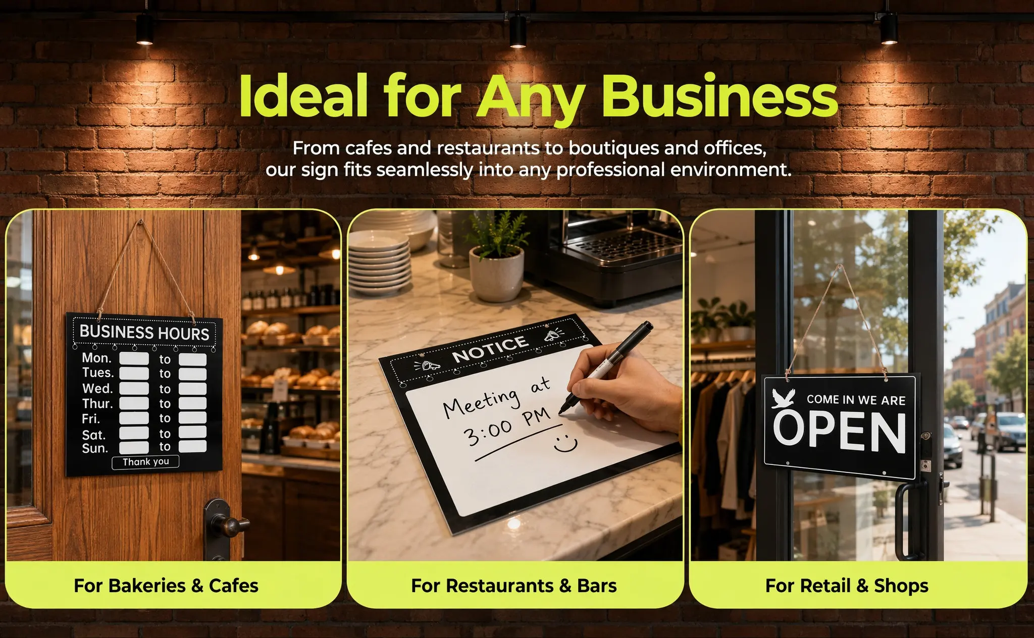 1Set Professional Open and Closed Sign for Business Door Store Hours Sign Changeable Writable Menu Hours Board Cafe Restaurant