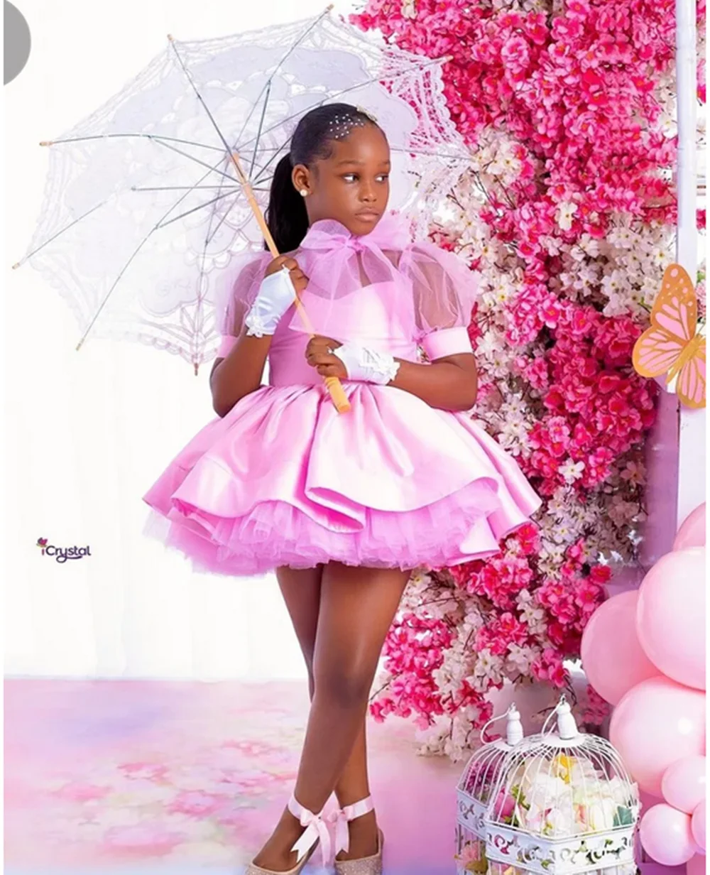 Flower Girl Dresses Beads Puffy Baby Pageant Robe De Demoiselle Kids Princess Birthday Wedding