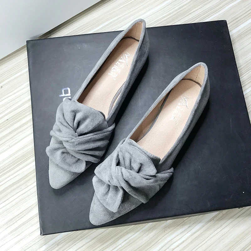 

Flat Shoes for Women Suede Velvet Spring Summer Casual Shoes Women Flats Bow Flower Pointed Scoop Shoes Slip on Size 33 34 43