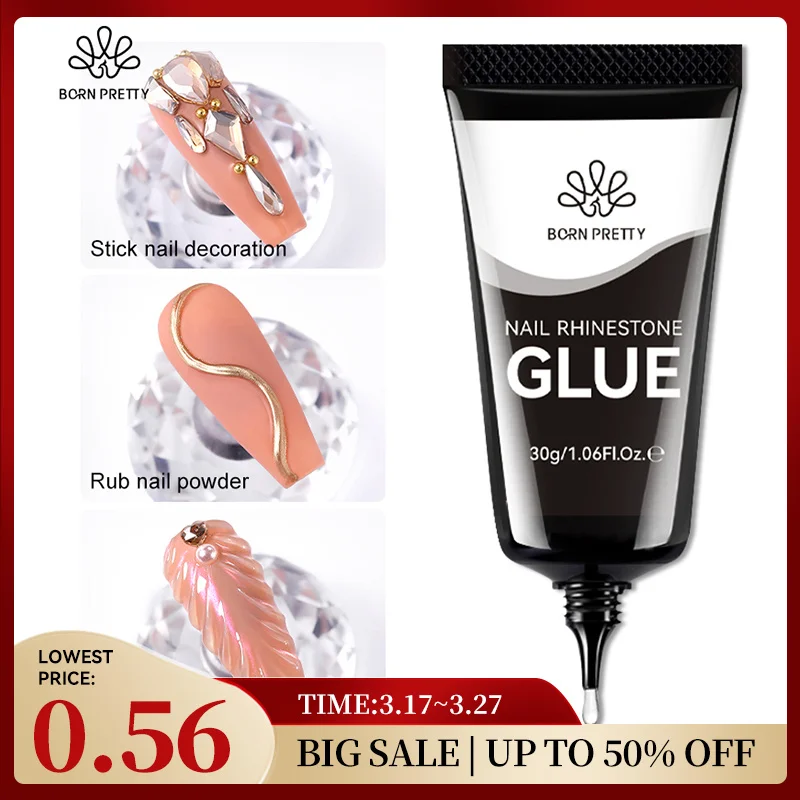 BORN PRETTY-pegamento de diamantes de imitación para uñas, 30ML, pegamento de Gel para uñas, abalorio de uñas 3D, Gel ostentoso para decoración de uñas, gemas, suministros para uñas