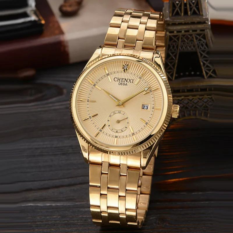 

Hot Sale CHENXI Watch Men Luxury Business Gold Watches Stainless Steel Band Quartz Wristwatches Men Small Seconds Reloj Hombre