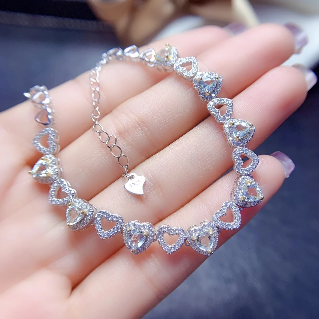 

S925 Silver aquamarine natural gem men's luxury bracelet women's jewelry women's Christmas package mail bracelet boutique