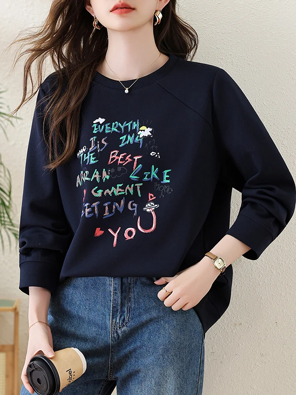 Felpa con cappuccio lunga stampata casual primavera autunno New Sle Faionable plus Size Top allentato Felpa da donna coreana Sle rou...