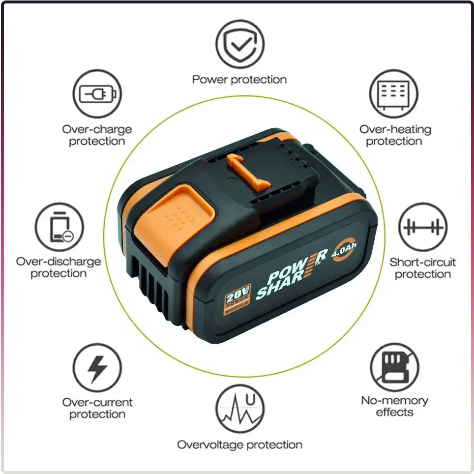 For 20V Battery 4000mah Li-ion for Worx WX390/WX176/WX166.4/WX372.1 WX800/WX678/WX550/WX532/WG894E WG629E/WG329E/WG2