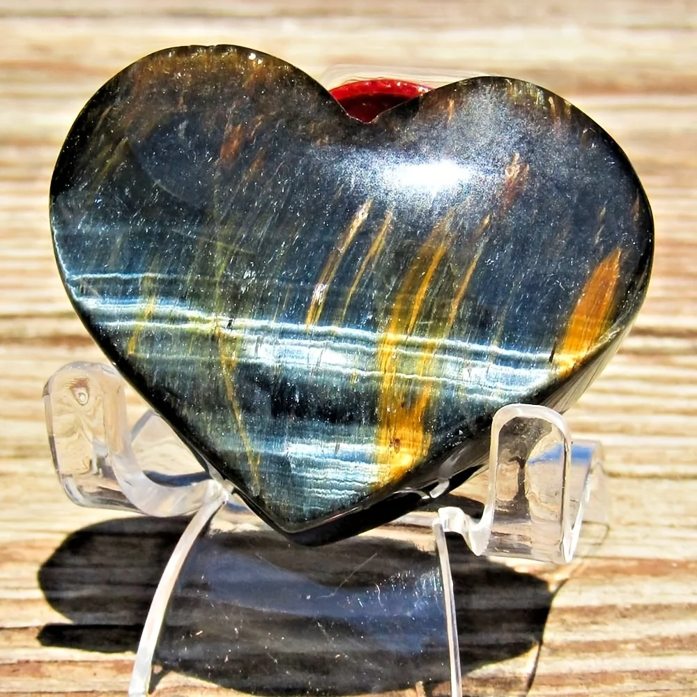 

1pc High Flashy Blue Yellow Tigers Eye Heart Carving, Tiger Eye Palm Stone Pocket,Loose Faux Gemstones
