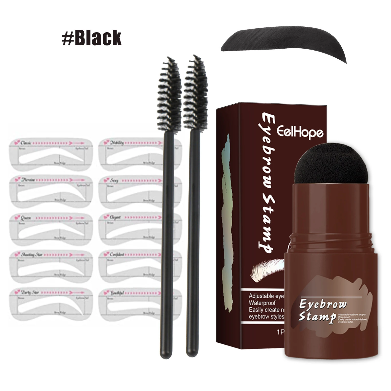 Juego completo negro de Kit profesional para dar forma al sello en polvo para cejas, brocha de maquillaje, lápiz de cejas, plantilla para cejas, maquillaje fácil de aplicar