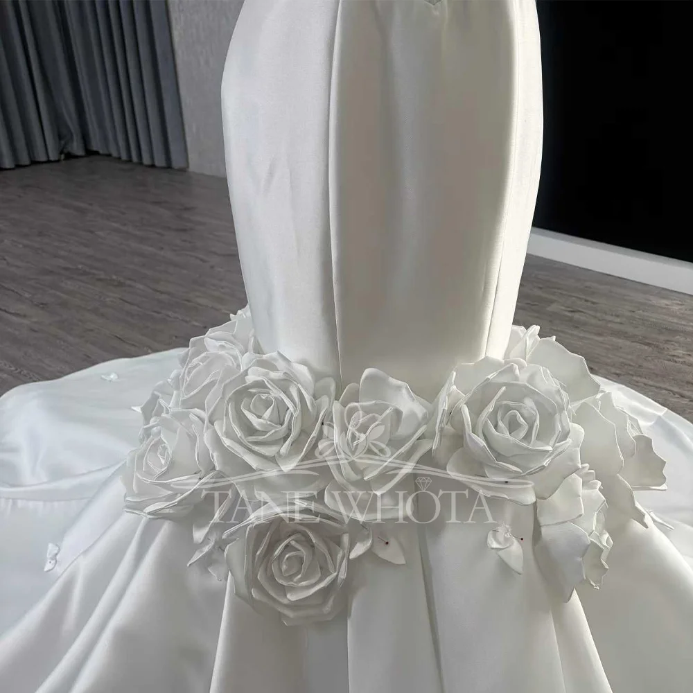 Customizable Sweetheart Sleeveless Bridal Gown With Lace-Up Back Beading Crystal 3D Flowers Sheath Style Wedding Dress