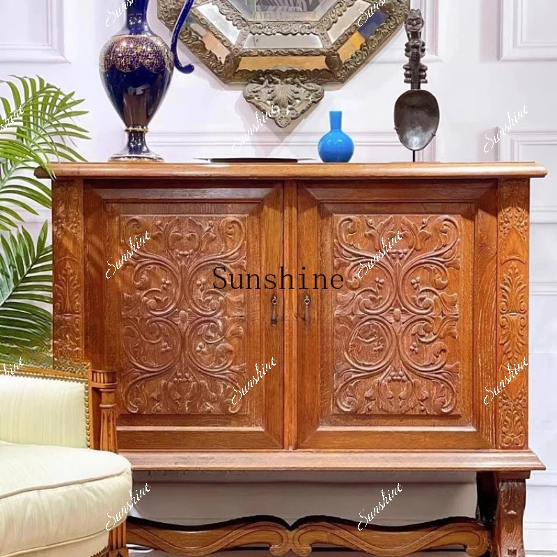 مدخل عرض بهو منحوت قديم أمريكي، خزانة تخزين من الخشب الصلب القديم، فرنسي من القرون الوسطى FT #2