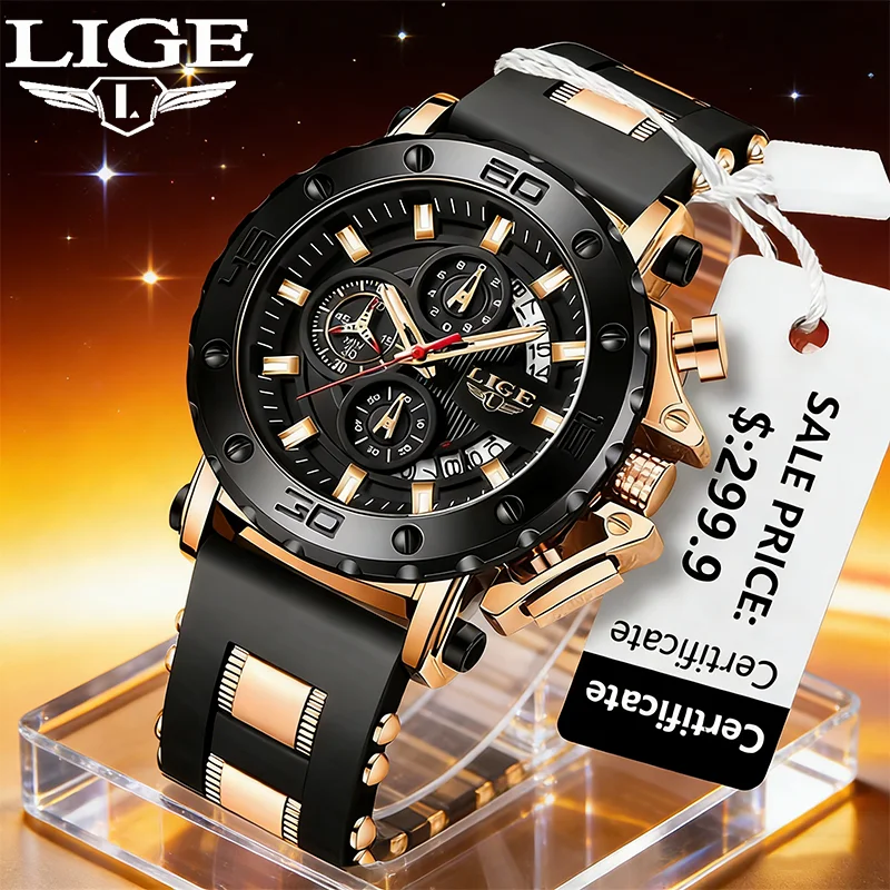 

Мужские роскошные часы LIGE, оригинальные кварцевые наручные часы с календарем, военные спортивные часы, водонепроницаемые светящиеся часы с хронографом для мужчин, часы