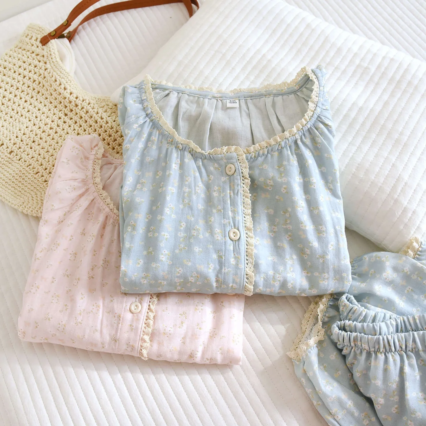 Conjunto de pijama 100% de hilo de algodón para mujer, pantalones de manga larga, conjunto de dos piezas para mujer, ropa de dormir, pijama con estampado Floral, pijamas de cuello redondo