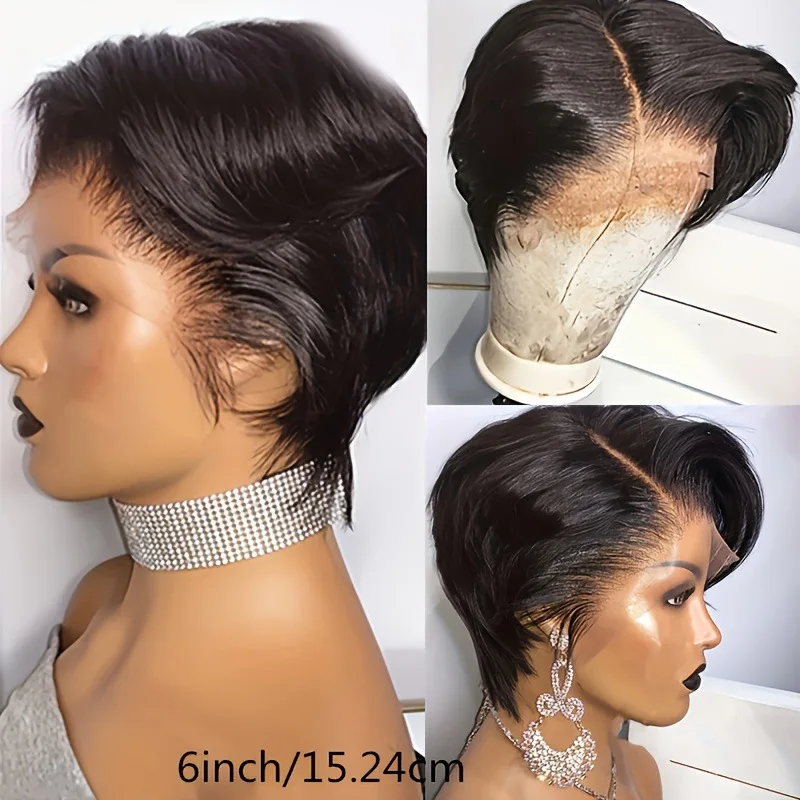 Short Pixie Cut Wigs Human Hair 13x4x1 Side Part Bob Lace Front Human Hair Wigs for Women Straight Hair Remy  T Part Lace Wigs