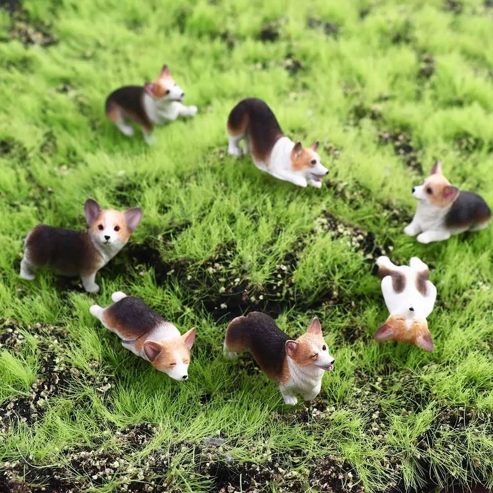 Creative Home Decor Children's Gift for Kids Mini Animal Dog Doll Simulation Dog Miniature Figurines Corgi Model Car Ornament