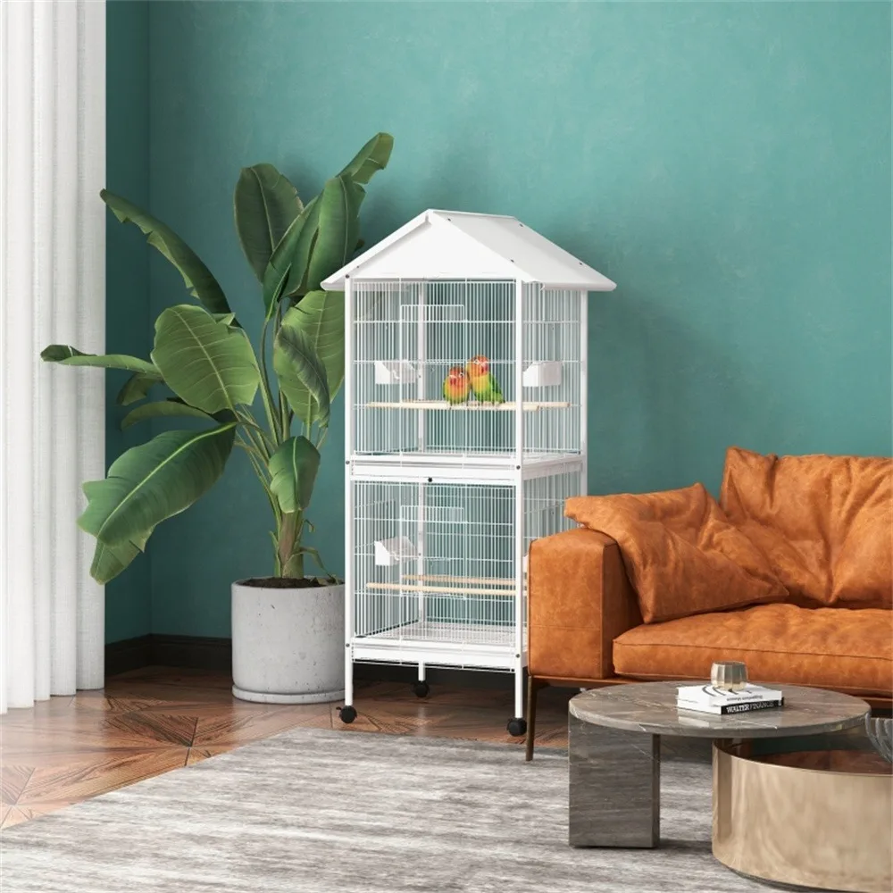 

White Large Bird Cage with Universal Wheels – Safe & Spacious Aviary for Small to Medium Birds
