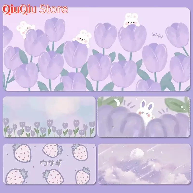 

Cute Cartoon Mouse Pad Purple Color 400x900 Large Mousepads Non-slip Keyboard Mouse Pad Computer Accessories Office Desk Mat