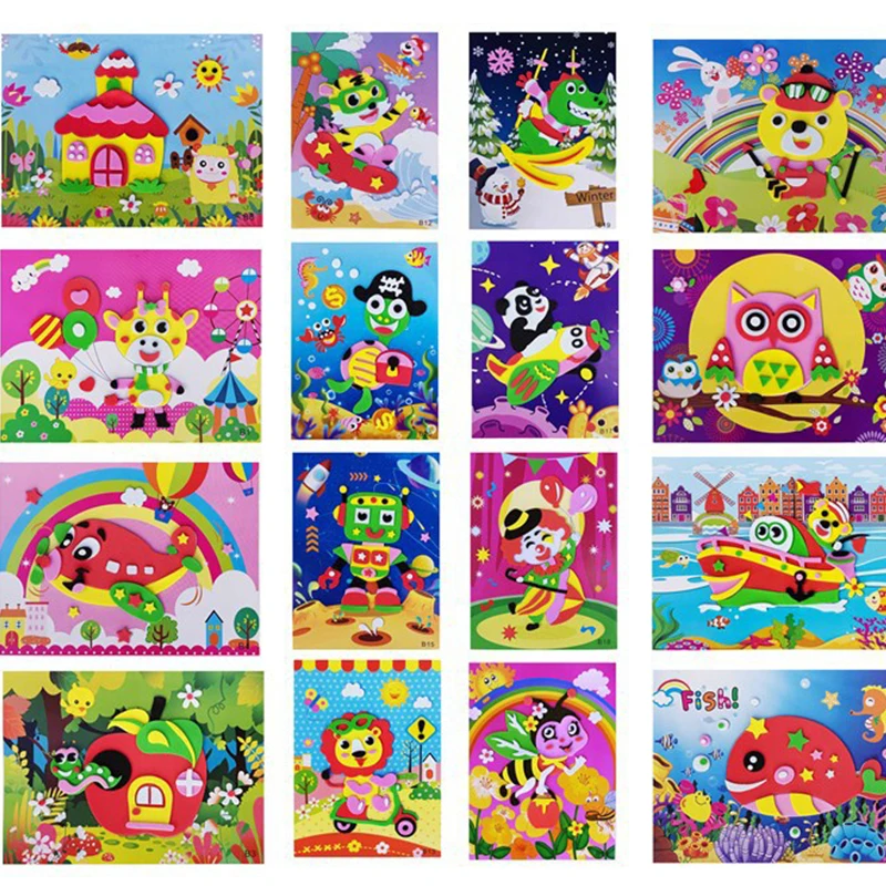 10Pcs 3D EVA Foam Sticker Puzzle DIY Cartoon Animal Multi-patterns Styles Kindergarten Handmade Early Learning Toys Kids Gifts