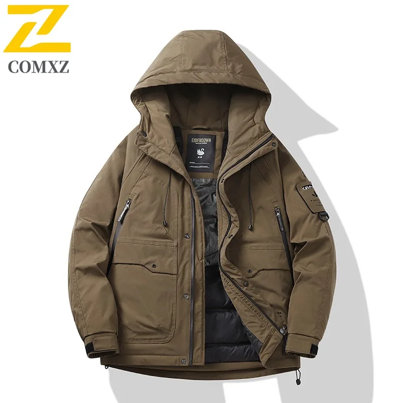 COMXZ Men Parker Coat Waterproof Winter Ski Travel Windproof Warm Hiking Cotton Padded Jacket Snow Exploration Puffer Jackets