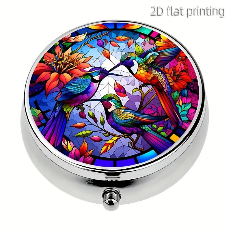 1-Piece Round Bird-Shaped Pill Box, 3-Compartment Pill Organizer, Mini Pill Box, Handbag-Specific Pill Case, Portable Pocket or Handbag Pill Box, Decorative Metal Medicine and Vitamin Organizer, Unique Travel Gift, Best Christmas Gift