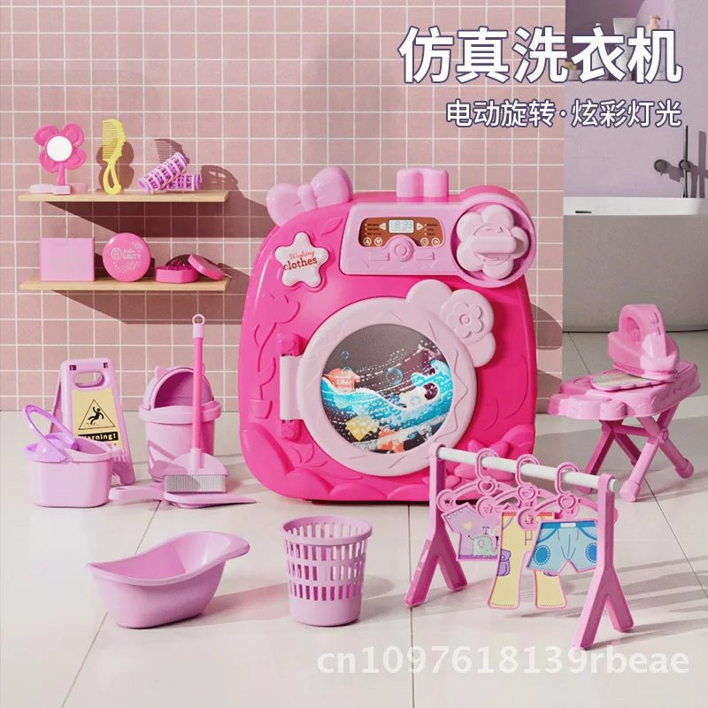 Mini simulação máquina de lavar roupa brinquedo para meninas ferramentas de limpeza doméstica tambor terno pequeno eletrodomésticos brinquedos para crianças 4-6