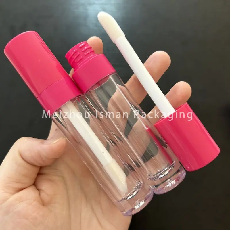 

50Pcs 8ML clear round hot pink empty big wand fat Lipgloss tubes refillable lip gloss containers tube big applicator