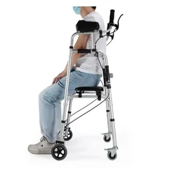 Aluminum Alloy Walker Elderly Assistive Trolley with Seat Plate Foldable Disabled Getting Up Armpit Support Standing Frame