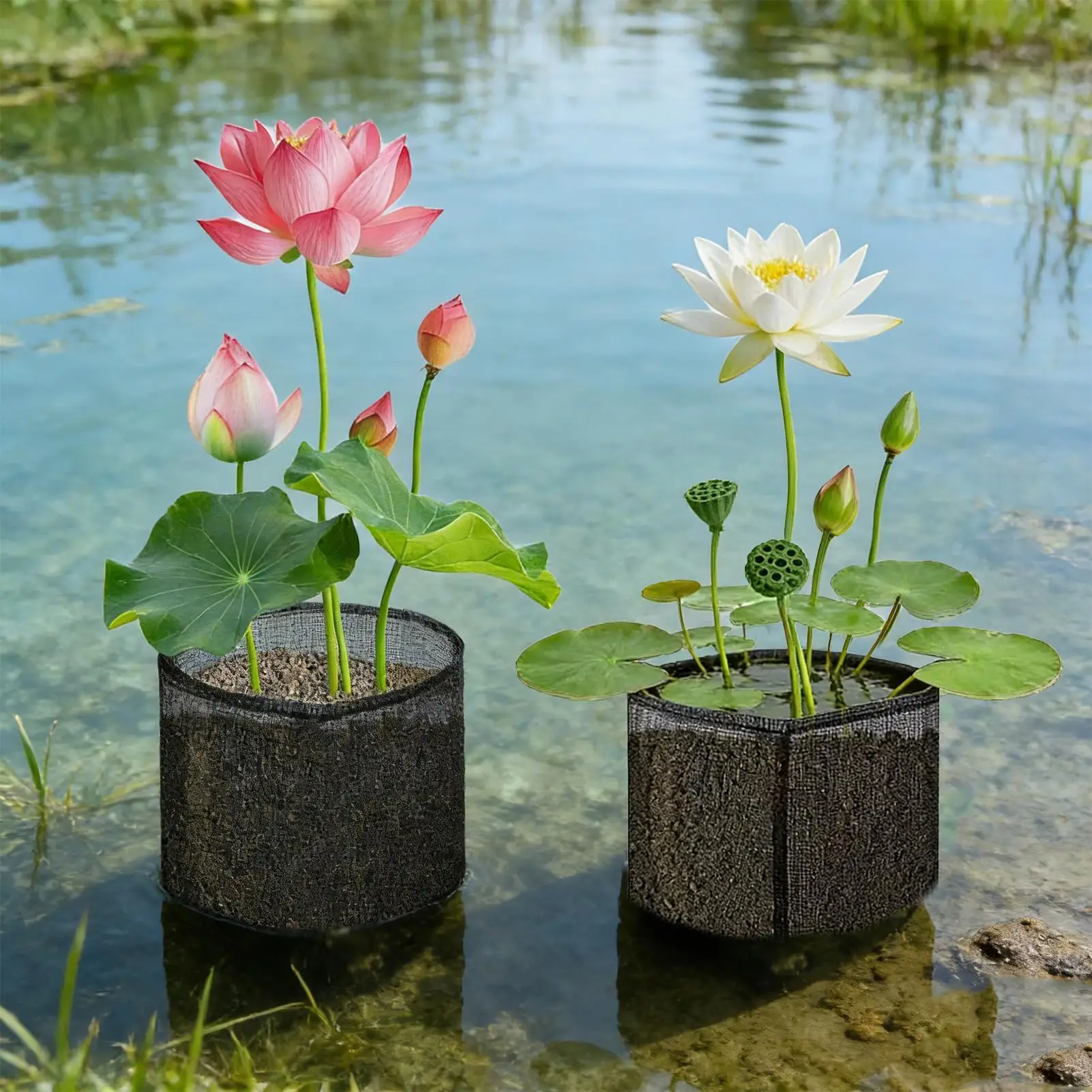 4Pcs Breathable Mesh Pond Plant Baskets Reusable Square/Round Aquatic Planting Bags Easy To Clean Enhanced Root Hydration