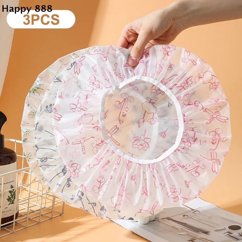 

Многоразовая шапочка для душа с эластичной лентой, водонепроницаемая и утолщенная, для женщин, идеально подходит для использования в парикмахерских и дома, 3 шт.