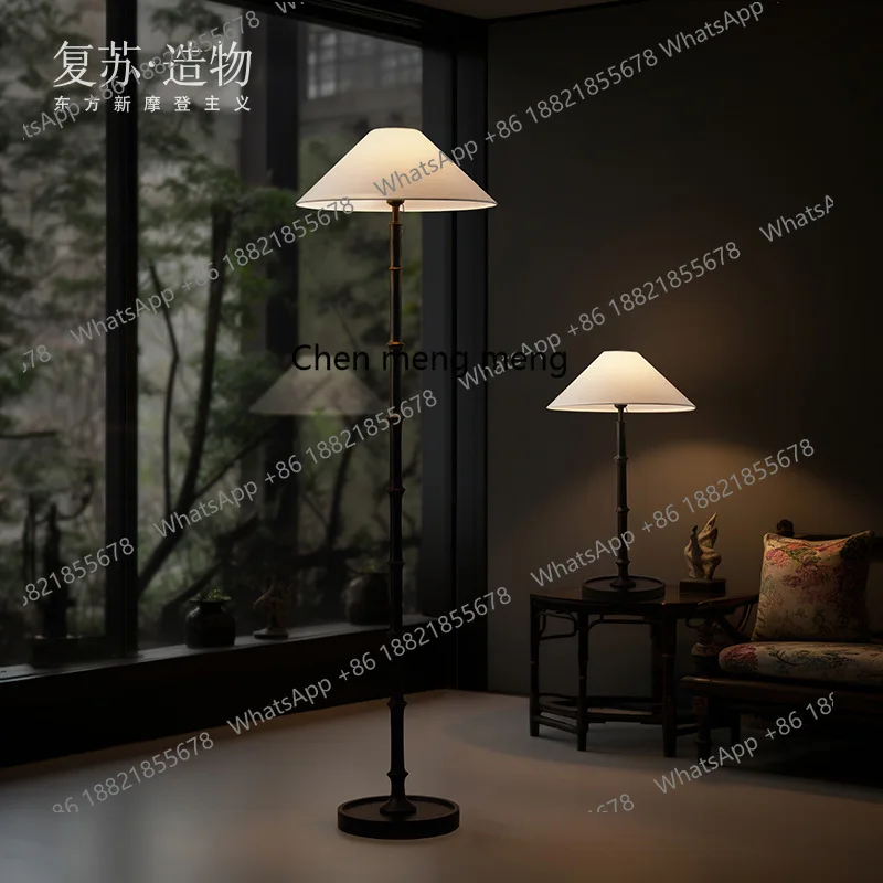 Floor lamp, retro Zen living room, vintage high-end bedroom upright table lamp