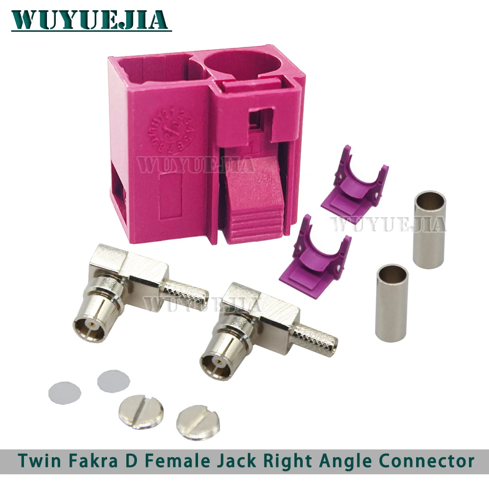 Fakra Double Code D Female Twin Right Angle 90°/ Straight Jack 50 Ohm RF Coaxial Wire Connectors for RG316 / RG174 Pigtail Cable