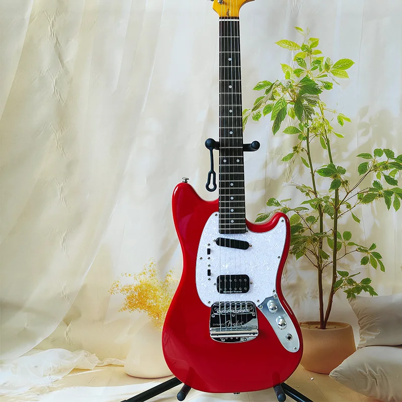 Mustang Electric Guitar with Bright Red Pearl Pickguard, Classic Compact Body, Solid Craftsmanship and Stunning Appearance