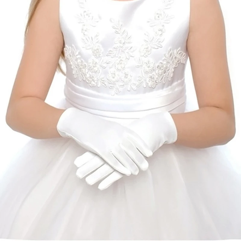 Guantes elásticos de LICRA para niños y niñas, color blanco, a la moda, para baile, etiqueta, actuación en escenario, 1 par