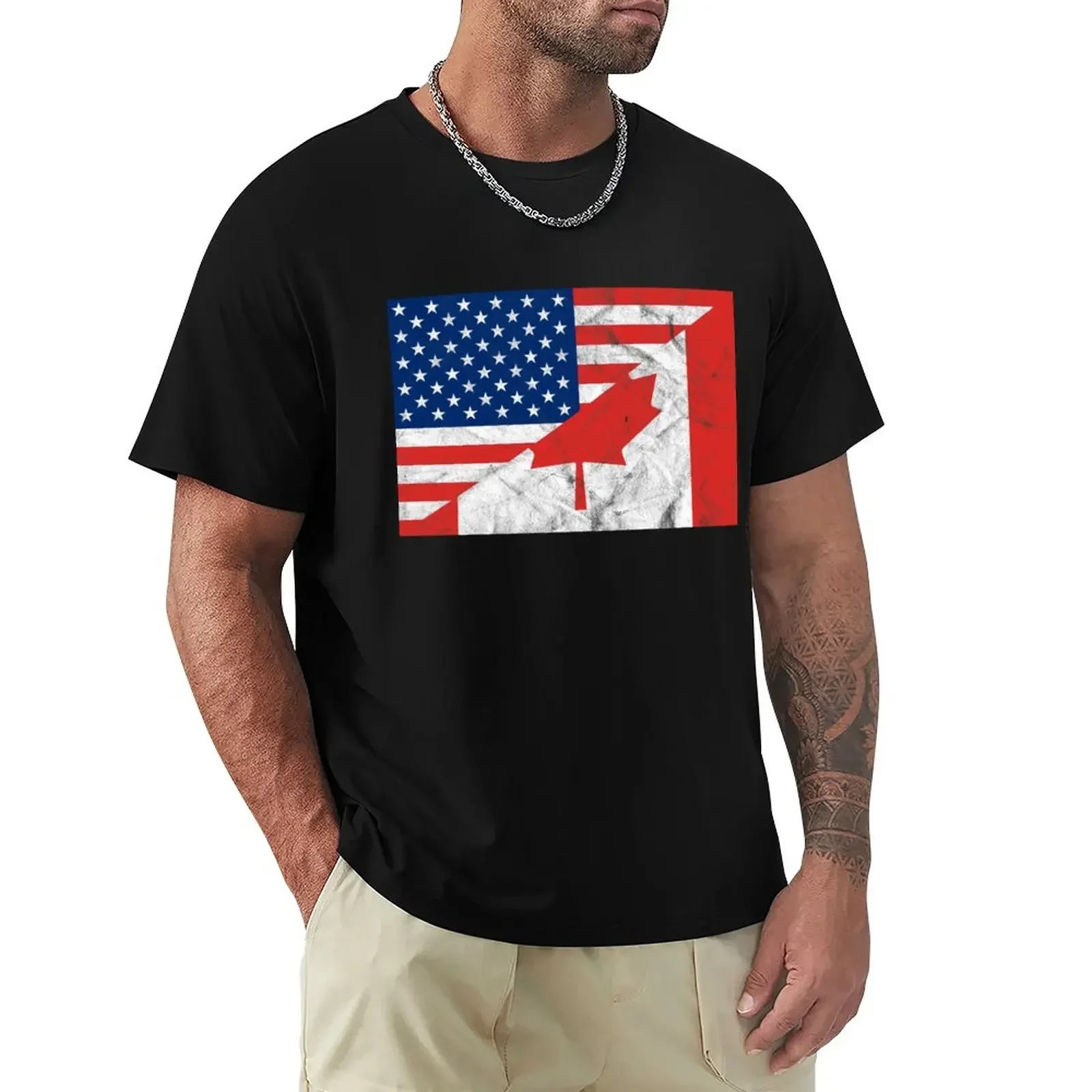 Vintage USA CANADA Flag T-Shirt designer shirts vintage clothes shirts graphic summer top t shirts men