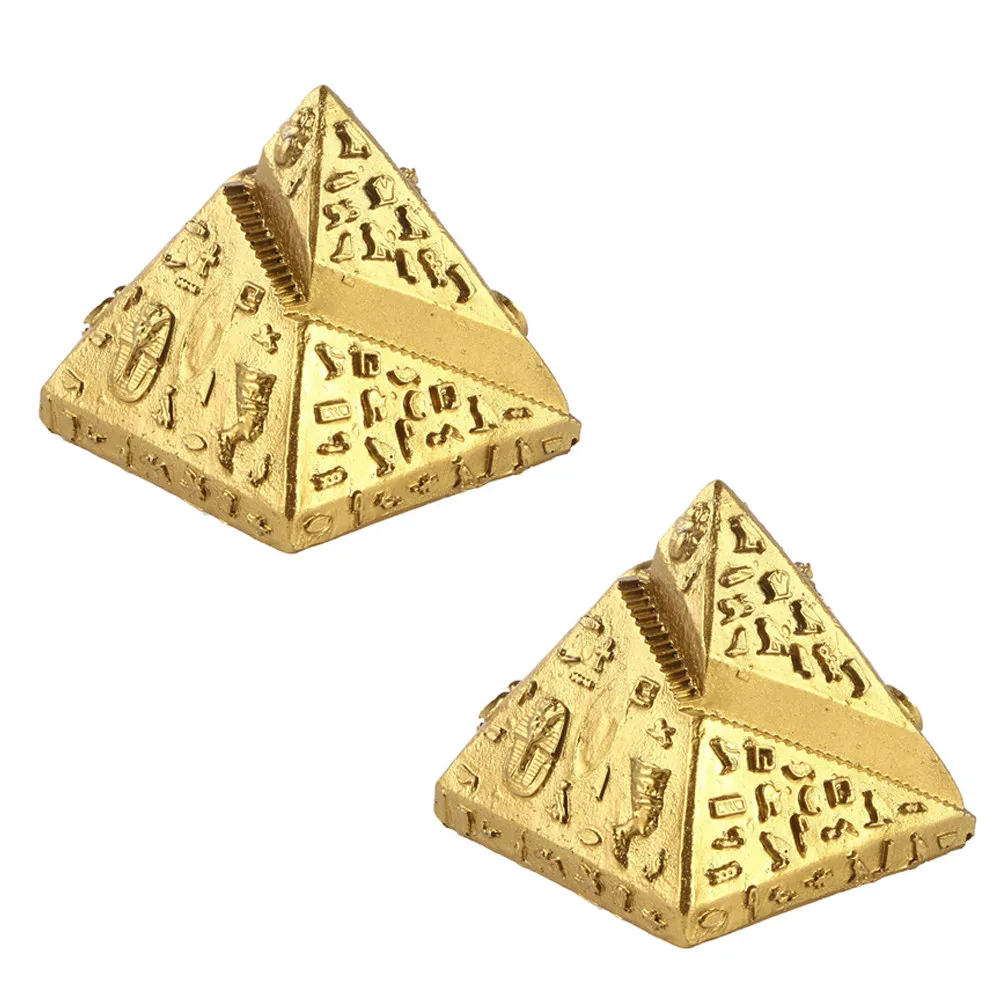 Egyptian Pyramid Decor 2 Piece Golden Resin Miniature Desktop Ornaments for Home Office Sand Table Display