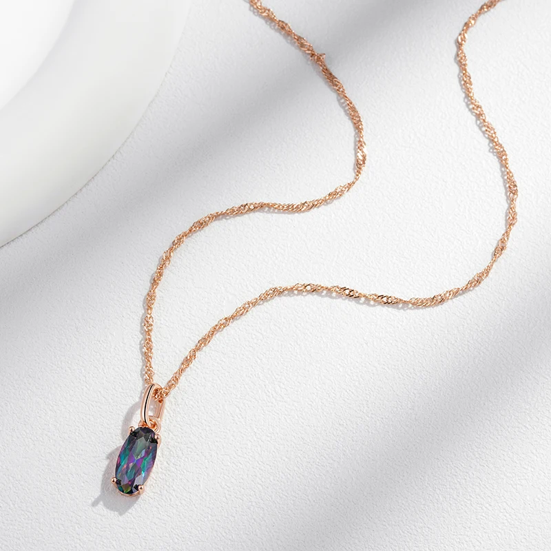 Kienl Simple Colorful Natural Zircon Pendant Necklace Women Luxury 585 Rose Gold Color Pendant High Quality Daily Fine Jewelry