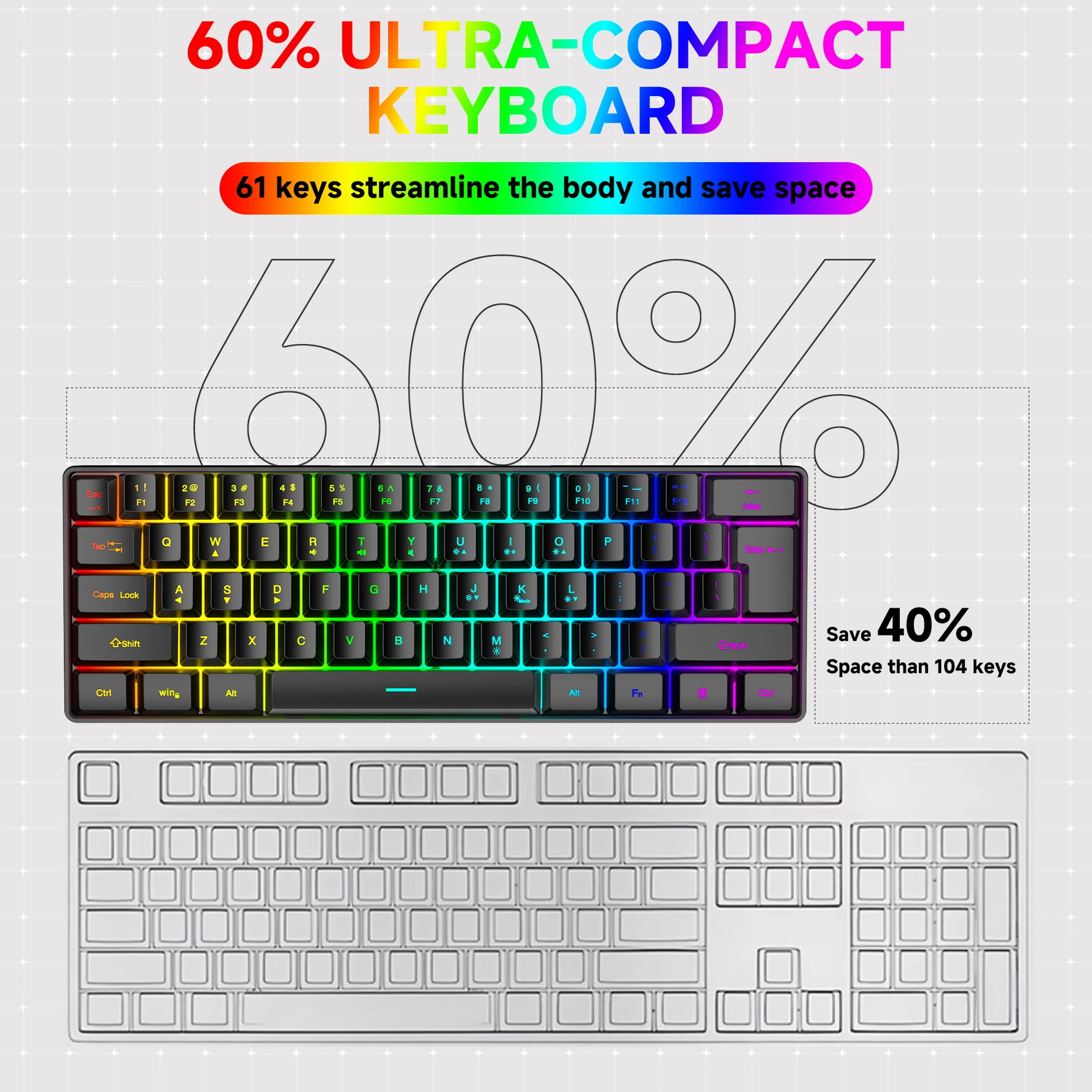 

USB Wired Keyboard 61 Keys RGB Backlight Desktop Portable Office Computer Membrane Keyboard For Windows Tablet Laptop Gamer