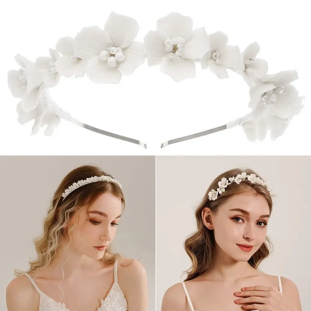 

White Bride Flower Hair Hoop Vintage Forest Aesthetic Hair Styling Wreath Hairband Bride Hair Accessories Women's Accessories