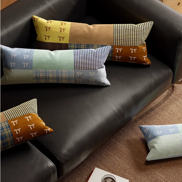 

Long Bow Pillows Retro Stripe Cushion Rectangle Bedding Decorative Pillow For Sofa Modern Fashion Home Decorations