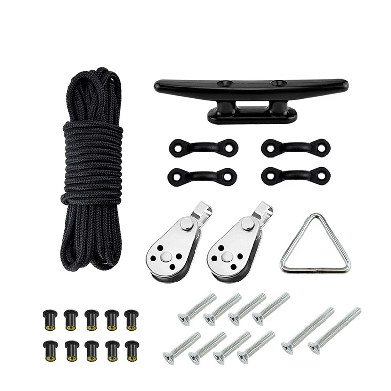 Hot Kayak Anchor Trolley Kit System Pulleys Deck Tie Down Pad Eyes Anchor Cleats Ring Screws Rivets For Kayak Canoe Boat Etc