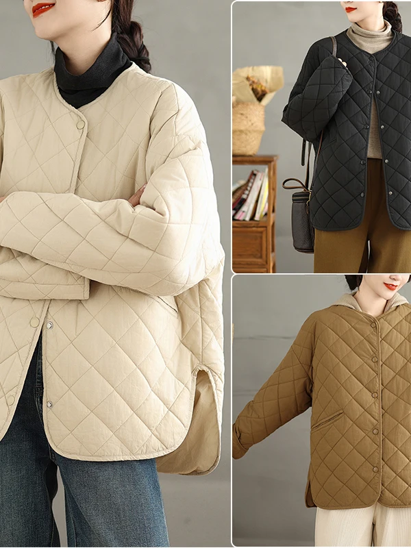 Chaqueta de Aodón ra con Patrón de Diamantes para Mujer, Estilo Coreano, uesa, para Otoño e Invierno, Nueva, Hoada,...