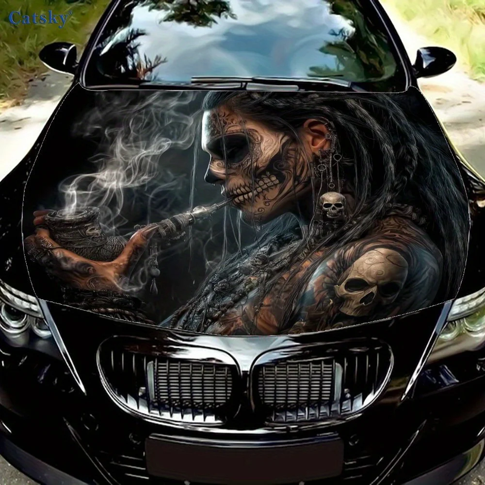 Autocollant de capot de voiture gothique Tattoo Girl, tous temps, résistant aux UV, Application et retrait faciles, Compatible avec la plupart des véhicules, automobile
