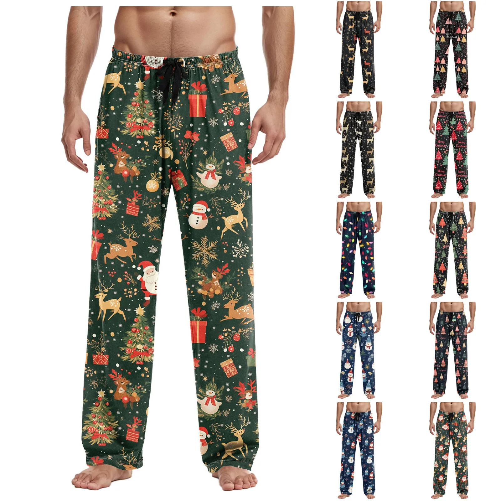 

Забавные рождественские брюки для мужчин. Мужская одежда для сна с высокой талией и широкими штанинами. Мягкая прямая одежда для сна с праздничным принтом.